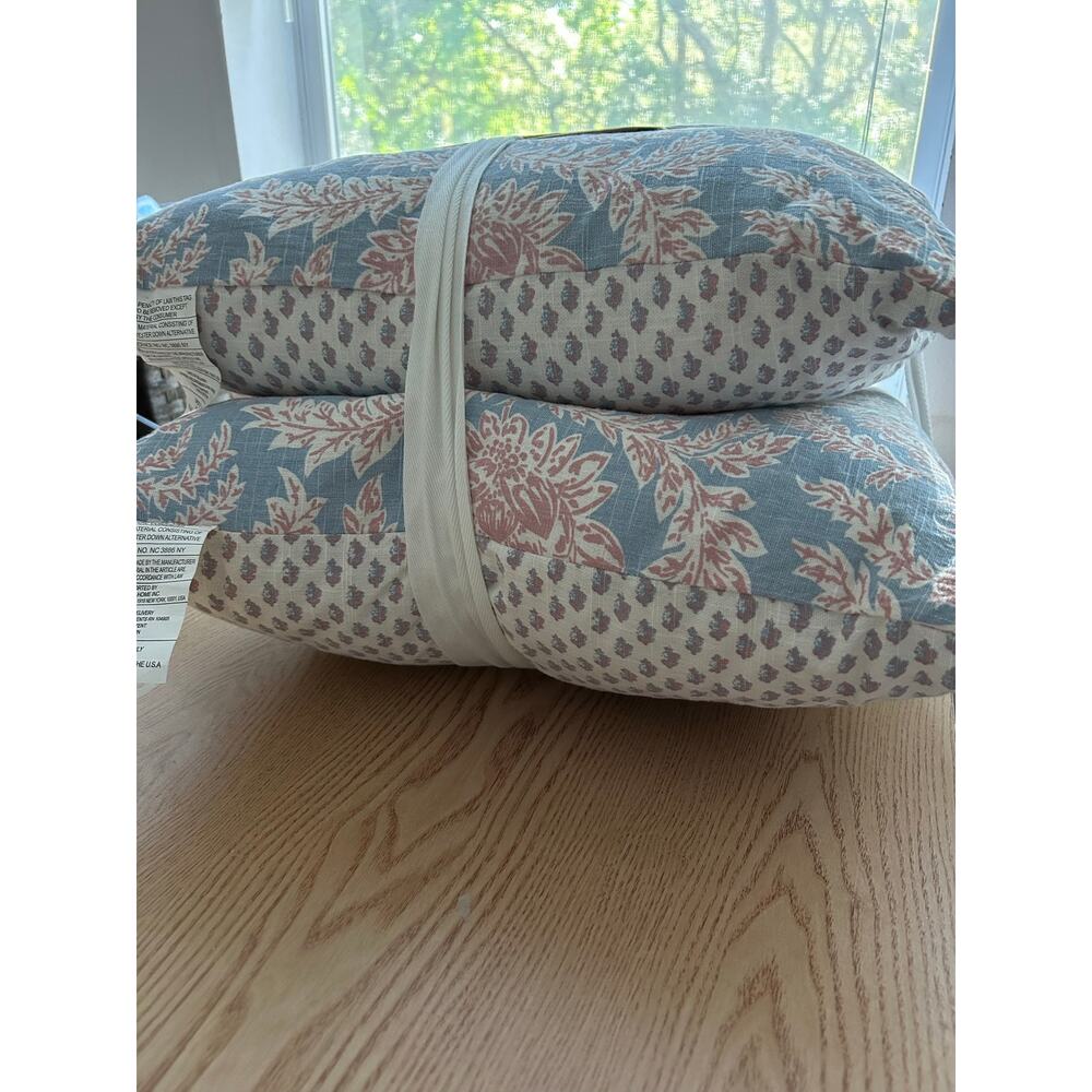New Bundle of 2 Moss & Willow Light Blue/Pink Cotton Pillows 20”x20” - Picture 4 of 12